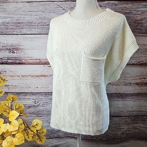 NEW IVORY SHORT DOLMAN SLEEVE BOXY SHAKER PULLOVER SWEATER